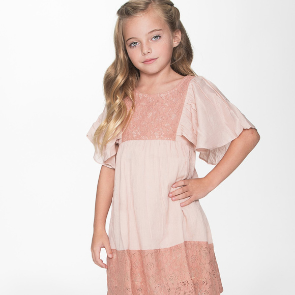 NEW Boho Kids Flounce Sleeve and Lace Dress - Picture 1 of 5